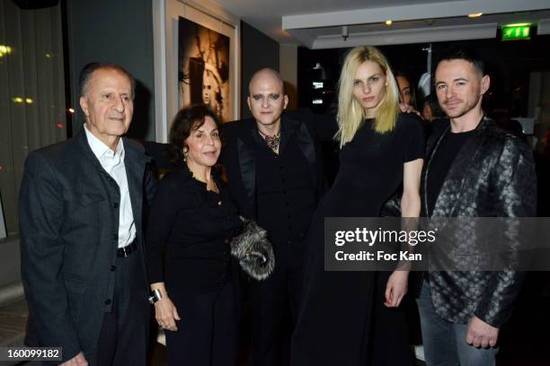 Ali Mahdavi with and his father his mother, Andreas Pejic and Frederic Fontan attend the 'Body Double' Ali Mahdavi Exhibition Preview Cocktail At...