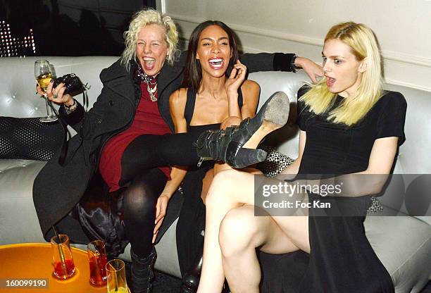 Ellen Von Unwerth, Ines Rau and Andreas Pejic attend the 'Body Double' Ali Mahdavi Exhibition Preview Cocktail At Hotel W on January 25, 2013 in...