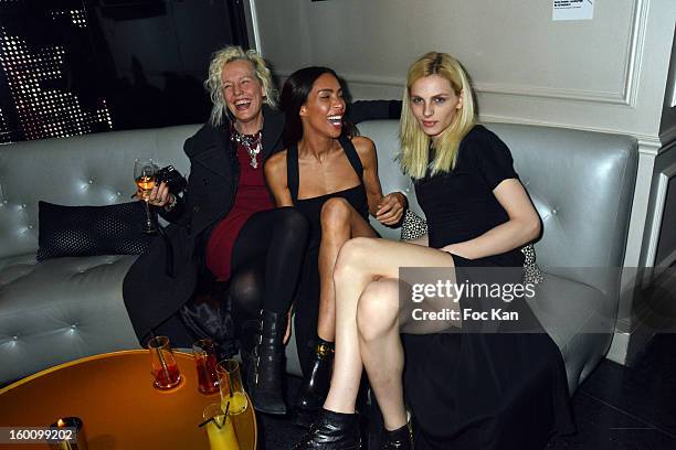 Ellen Von Unwerth, Ines Rau and Andreas Pejic attend the 'Body Double' Ali Mahdavi Exhibition Preview Cocktail At Hotel W on January 25, 2013 in...