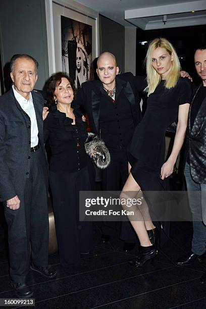 Ali Mahdavi with and his father his mother, Andreas Pejic and Frederic Fontan attend the 'Body Double' Ali Mahdavi Exhibition Preview Cocktail At...