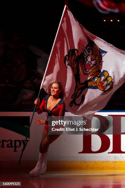 The Redline Lady Panthers skate on the ice prior to the start of the game against the Ottawa Senators at the BB&T Center on January 24, 2013 in...