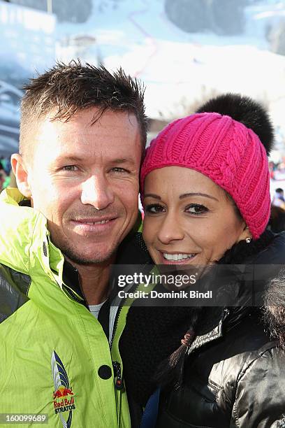 Felix Baumgartner and Nicole Oettl attend the Hahnenkamm Race on January 26, 2013 in Kitzbuehel, Austria.