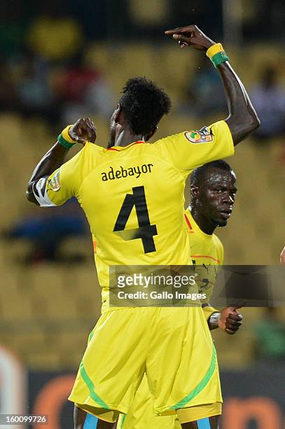 Emmanuel Adebayor celebrates his goal during the 2013 African Cup of Nations match between Togo and Algeria at Royal Bafokeng Stadium on January 26,...