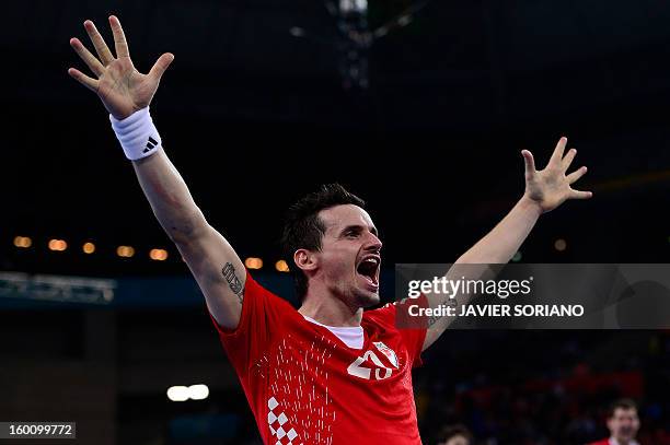 Croatia's Ivan Nincevic celebrates their victory at the end of the 23rd Men's Handball World Championships bronze medal match Slovenia vs Croatia at...