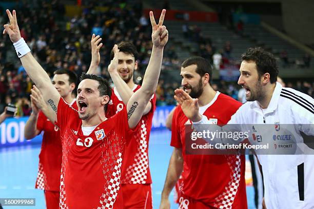 The team of Croatia celebrates after the Men's Handball World Championship 2013 third place match between Slovenia and Croatia at Palau Sant Jordi on...