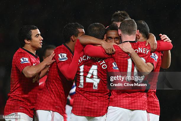 Wayne Rooney of Manchester United celebrates scoring his team's second goal with his team-mates during the FA Cup with Budweiser Fourth Round match...