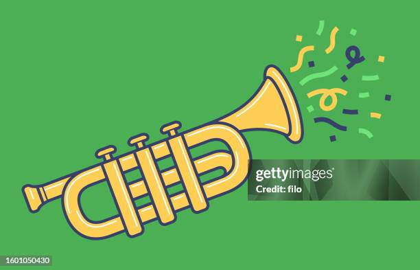 mardi grass jazz trumpet horn with confetti - new orleans music stock illustrations