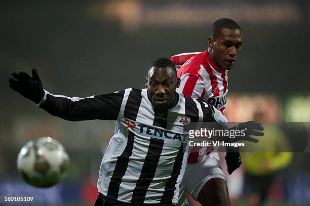 Geoffrey Castillion of Heracles Almelo, Atiba Hutchinson of PSV during the Dutch Eredivise match between Heracles Almelo and PSV Eindhoven at the...