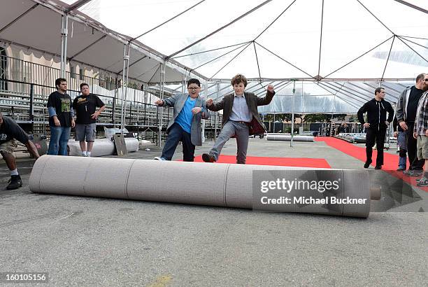 Actor Rico Rodriguez and Nolan Gould attend the SAG Awards behind the scenes media day at The Shrine Auditorium on January 26, 2013 in Los Angeles,...