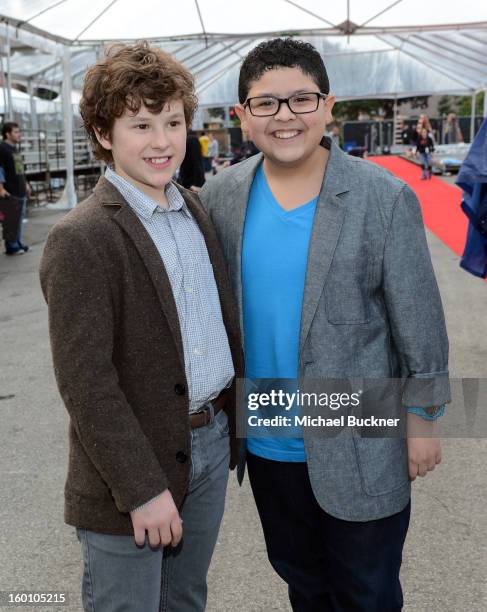 Actor Rico Rodriguez and Nolan Gould attend the SAG Awards behind the scenes media day at The Shrine Auditorium on January 26, 2013 in Los Angeles,...