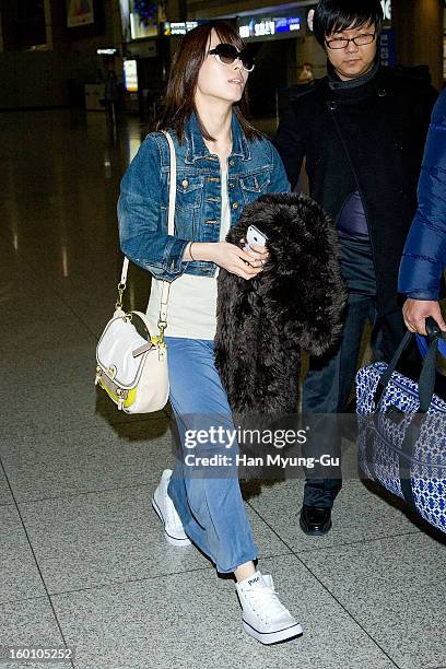 Sun Min of South Korean girl group Wonder Girls is seen on departure at Incheon International Airport on January 26, 2013 in Incheon, South Korea.