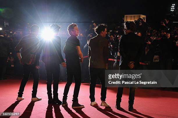 Menbers of band "One Direction" attend the NRJ Music Awards 2013 at Palais des Festivals on January 26, 2013 in Cannes, France.