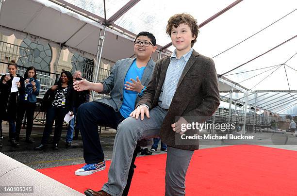 Actors Rico Rodriguez and Nolan Gould attend the SAG Awards behind the scenes media day at The Shrine Auditorium on January 26, 2013 in Los Angeles,...