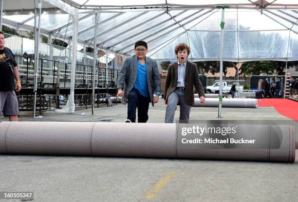 Actors Rico Rodriguez and Nolan Gould attend the SAG Awards behind the scenes media day at The Shrine Auditorium on January 26, 2013 in Los Angeles,...