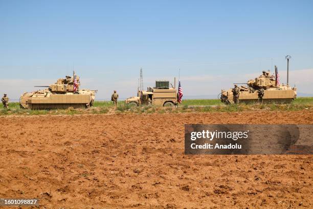 Military vehicles that the US military sent as a reinforcement, convoy to the bases controlled by PKK/YPG in Deir ez-Zor province in Syria, on August...