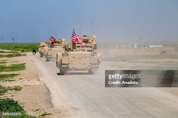 Military vehicles that the US military sent as a reinforcement, convoy to the bases controlled by PKK/YPG in Deir ez-Zor province in Syria, on August...