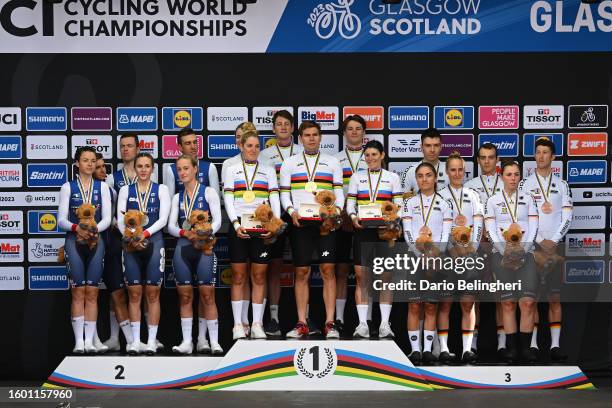 Silver medalists Bruno Armirail, Remi Cavagna, Bryan Coquard, Audrey Cordon Ragot, Cedrine Kerbaol, Juliette Labous and Team France, gold medalists...