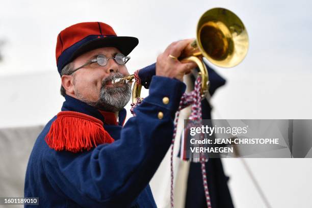 Re-enactor, in period costume of French soldiers of 2nd Regiment of Line Infantry, re-enacts the 1870 war and the annexation during a commemoration...