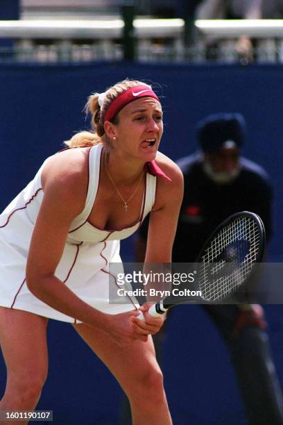 Tennis player Mary Pierce of France competes in the Direct Line International Championships at Devonshire Park, Eastbourne, East Sussex, UK, in June...