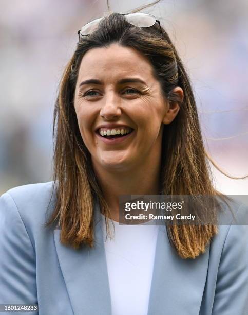 Dublin , Ireland - 13 August 2023; Lyndsey Davey, representing 2017 2019, and 2020 Dublin All-Ireland winning captain Sinead Aherne, is honoured at...