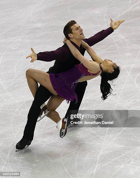 Lynn Kriengkrairut and Logan Giulietti-Schmitt competes in the Pairs Free Dance during the 2013 Prudential U.S. Figure Skating Championships at...