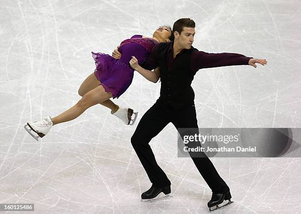 Lynn Kriengkrairut and Logan Giulietti-Schmitt competes in the Pairs Free Dance during the 2013 Prudential U.S. Figure Skating Championships at...