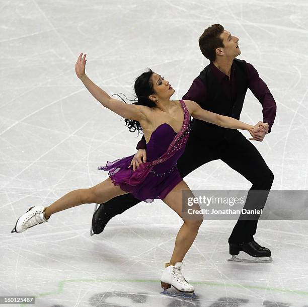 Lynn Kriengkrairut and Logan Giulietti-Schmitt competes in the Pairs Free Dance during the 2013 Prudential U.S. Figure Skating Championships at...