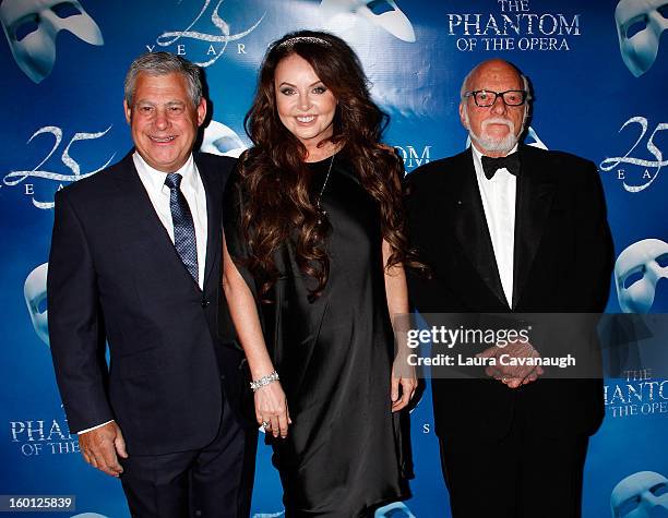 Cameron Mackintosh, Sarah Brightman and Harold Prince attend "The Phantom Of The Opera" Broadway 25th Anniversary at Majestic Theatre on January 26,...