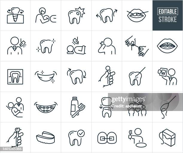 ilustrações de stock, clip art, desenhos animados e ícones de dentist and orthodontist thin line icons - editable stroke - dente humano