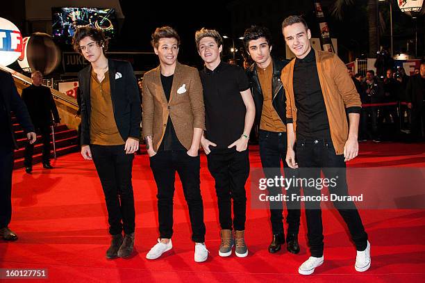 Harry Styles, Louis Tomlinson, Niall Horan, Zayn Malik and Liam Payne of One Direction attend the NRJ Music Awards 2013 at Palais des Festivals on...