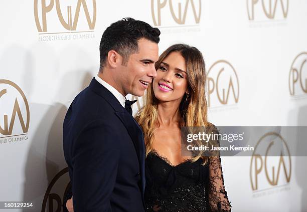 Producer Cash Warren and actress Jessica Alba arrive at the 24th Annual Producers Guild Awards held at The Beverly Hilton Hotel on January 26, 2013...