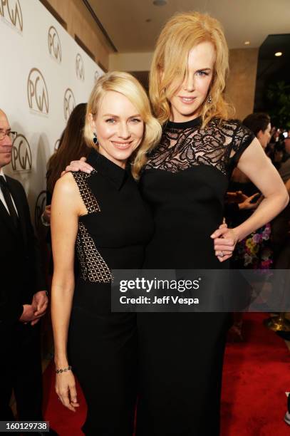 Actors Naomi Watts and Nicole Kidman arrive at the 24th Annual Producers Guild Awards held at The Beverly Hilton Hotel on January 26, 2013 in Beverly...