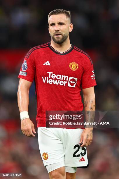 Luke Shaw of Manchester United during the Premier League match between Manchester United and Wolverhampton Wanderers at Old Trafford on August 14,...
