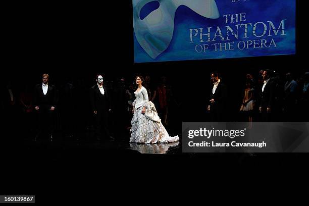 Sierra Boggess and Hugh Panaro attend "The Phantom of the Opera" attend "The Phantom Of The Opera" Broadway 25th Anniversary at Majestic Theatre on...