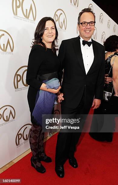 Producer Scott Hornbacher and Paige Hornbacher arrive at the 24th Annual Producers Guild Awards held at The Beverly Hilton Hotel on January 26, 2013...