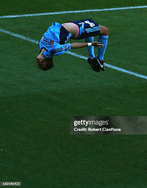 Sammy Kerr of Sydney FC celebrates her goal during the W-League Grand Final between the Melbourne Victory and Sydney FC at AAMI Park on January 27,...