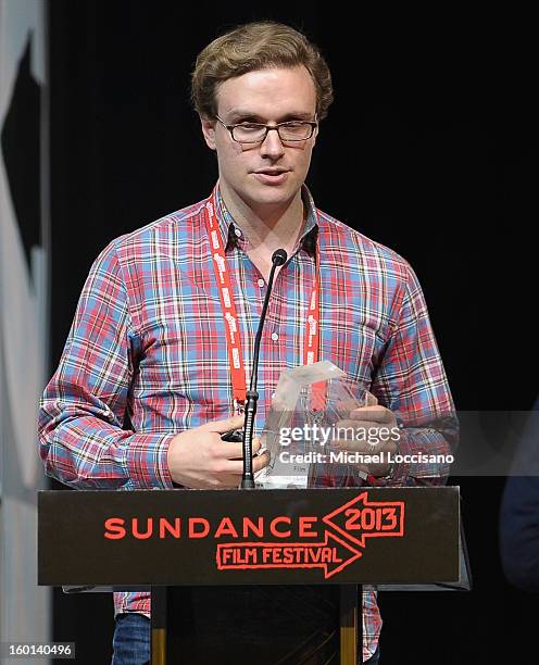 Matthew Hamachek winner of the Editing Award: U.S. Documentary for Gideon's Army speaks onstage at the Awards Night Ceremony during the 2013 Sundance...