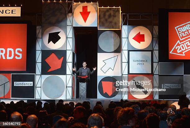 Host Joseph Gordon-Levitt speaks at the Awards Night Ceremony during the 2013 Sundance Film Festival at Basin Recreation Field House on January 26,...