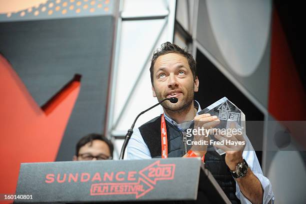 Director Sean Ellis accepts the Audience Award: World Cinema Dramatic onstage at the Awards Night Ceremony during the 2013 Sundance Film Festival at...