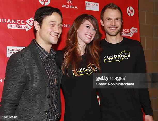 Host Joseph Gordon-Levitt poses with volunteers at the Awards Night Ceremony during the 2013 Sundance Film Festival at Basin Recreation Field House...