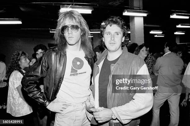 View of American Heavy Metal musician Jay Jay French , of the group Twisted Sister, and Canadian Rock singer Mike Reno, of the group Loverboy, as...