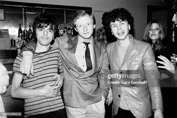 View of Australian-born producer Mike Chapman with American Punk musicians, Frank Infante and Nigel Harrison, both of the band Blondie, at Club...