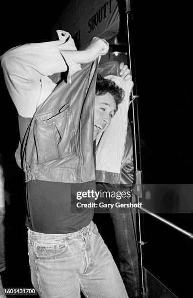 Canadian Rock singer Mike Reno, of the group Loverboy, arrives to an afterparty at Club Shout, New York, New York, September 12, 1985. The party...