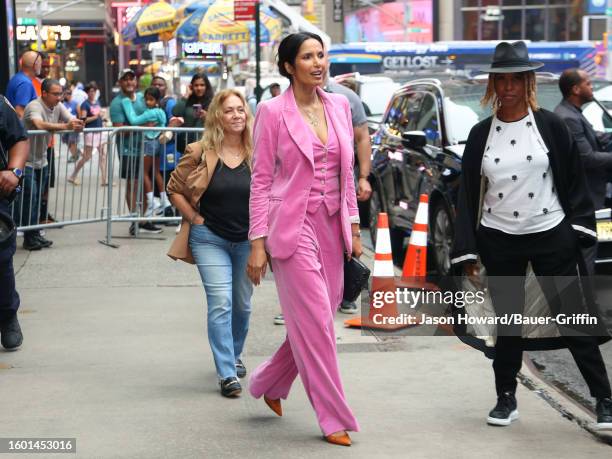 Padma Lakshmi is seen exiting 'Good Morning America' TV Show on August 15, 2023 in New York City.
