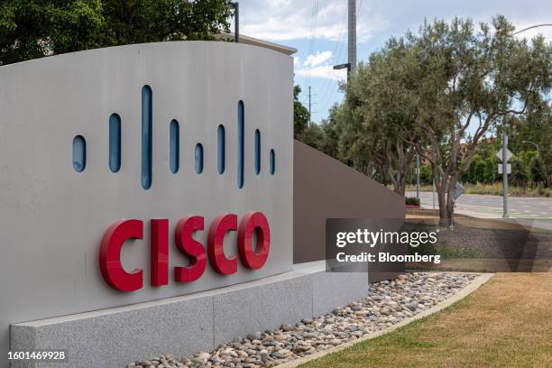 Cisco Systems headquarters in San Jose, California, US, on Monday, Aug. 14, 2023. Cisco Systems Inc. Is scheduled to release earnings figures on...