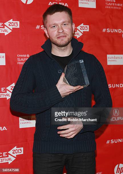Grzegorz Zariczny of The Whistle, winner of the Short Film Grand Jury prize poses with award at the Awards Night Ceremony during the 2013 Sundance...