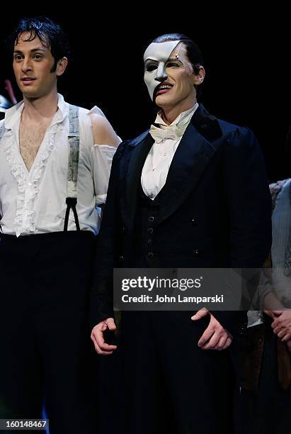 Kyle Barisich and Hugh Panro perform at "The Phantom Of The Opera" Broadway 25th Anniversary at Majestic Theatre on January 26, 2013 in New York City.