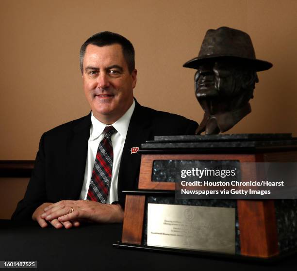 Wisconsin head coach Paul Chryst with the Paul "Bear" Bryant award at the Hilton Americas ahead of the 32nd Annual American Heart Association's Paul...