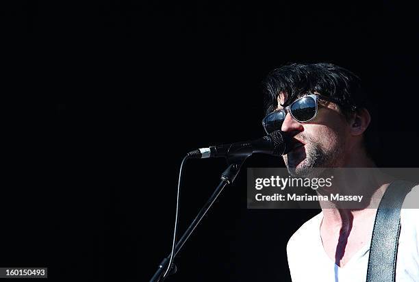 Australian rock band Something For Kate live at the Heineken Live Stage during day fourteen of the 2013 Australian Open at Melbourne Park on January...