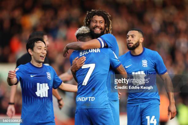 Juninho Bacuna of Birmingham City celebrates after scoring the team's first goal with Dion Sanderson of Birmingham City during the Carabao Cup First...